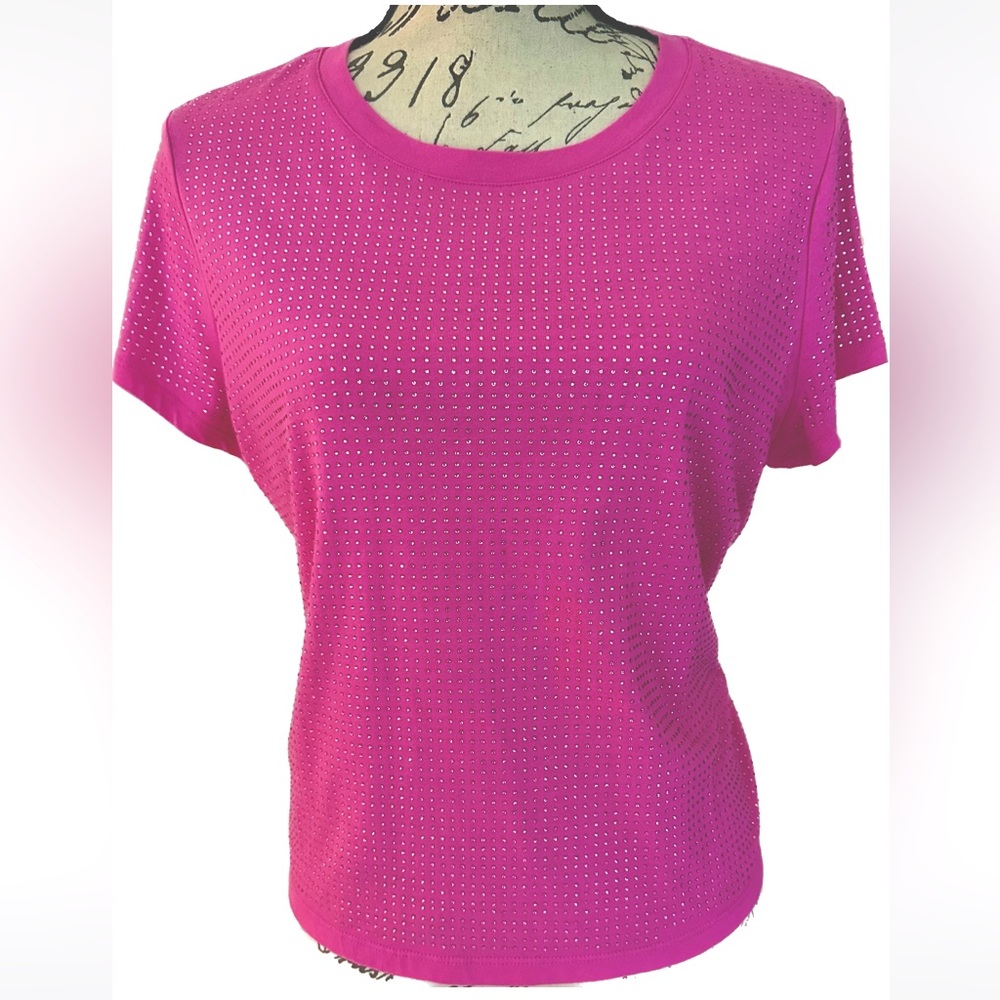 INC International Concepts Medium Short Sleeve T Shirt Top Pink Sequins nwot